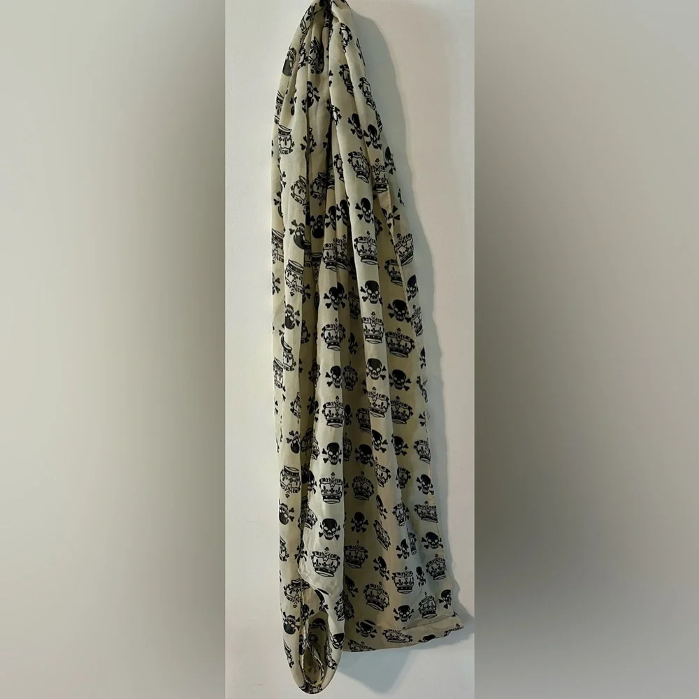 Skull and Crown Print Infinity Scarf- Black on Cream